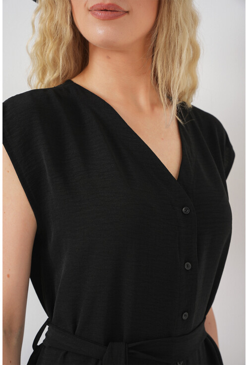 Kadın Sıfır Kol Kuşaklı Ayrobin Elbise 2568