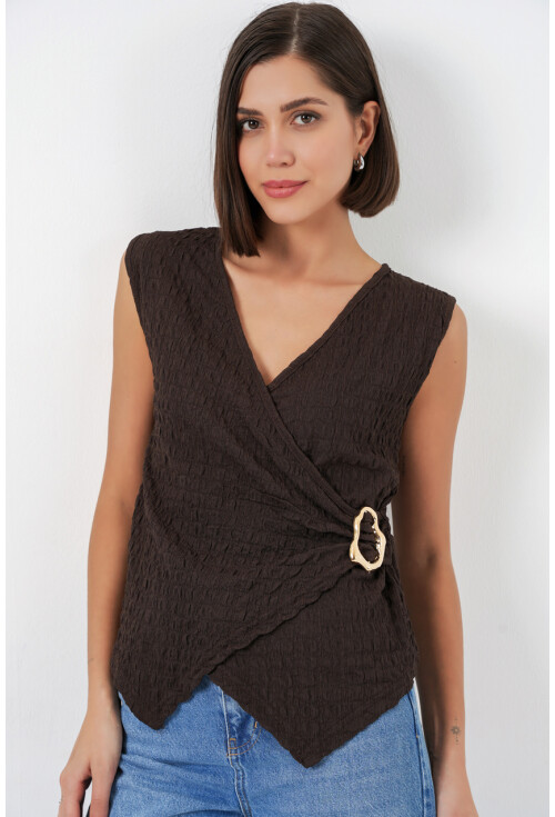 Kadın Sıfır Kol Örme Bluz 988