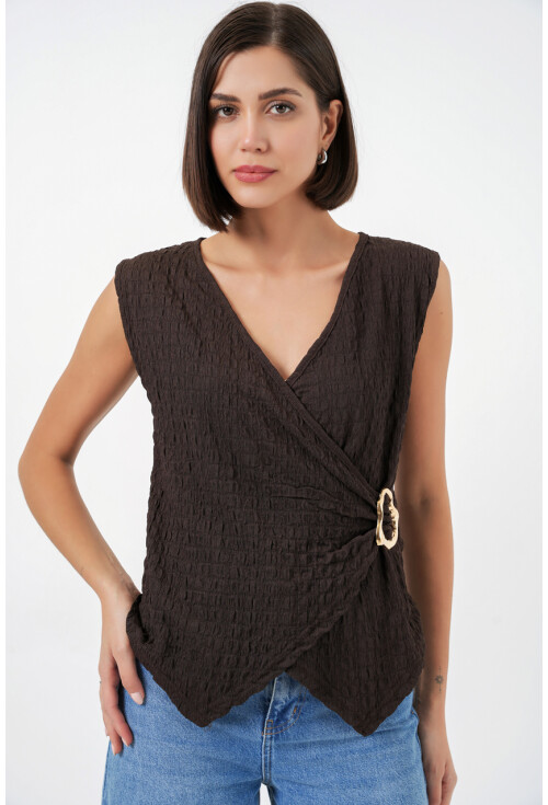 Kadın Sıfır Kol Örme Bluz 988