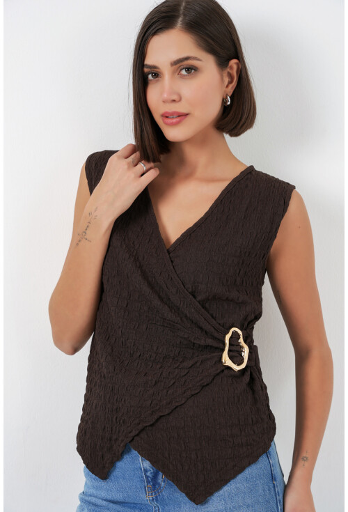 Kadın Sıfır Kol Örme Bluz 988