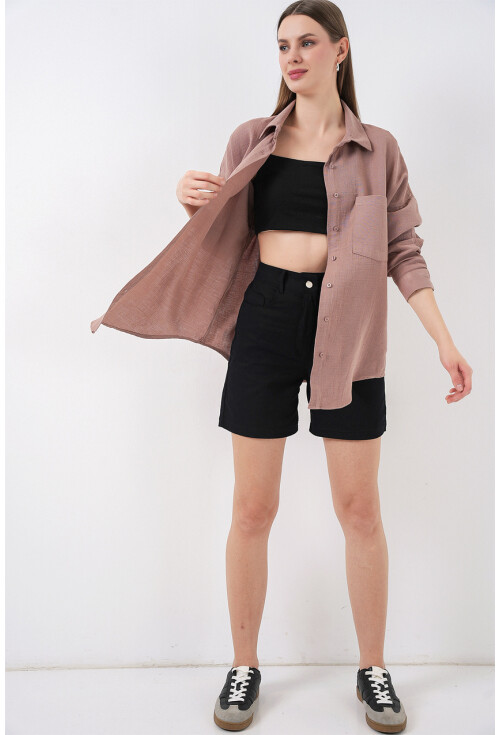 Kadın Tek Cepli Oversize Müslin Gömlek 20353
