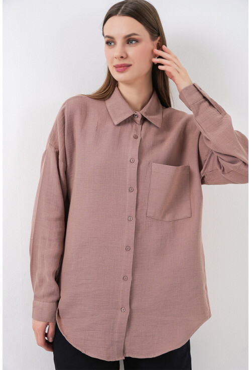 Kadın Tek Cepli Oversize Müslin Gömlek 20353