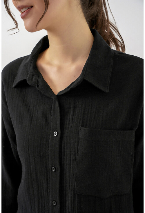 Kadın Tek Cepli Oversize Müslin Gömlek 20353