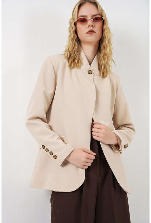 Kadın Tek Düğmeli Oversize Blazer Ceket 0749