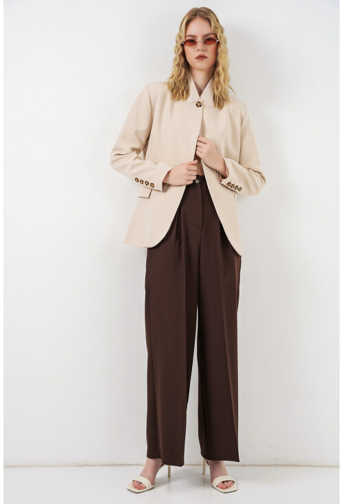 Kadın Tek Düğmeli Oversize Blazer Ceket 0749