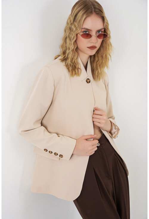 Kadın Tek Düğmeli Oversize Blazer Ceket 0749