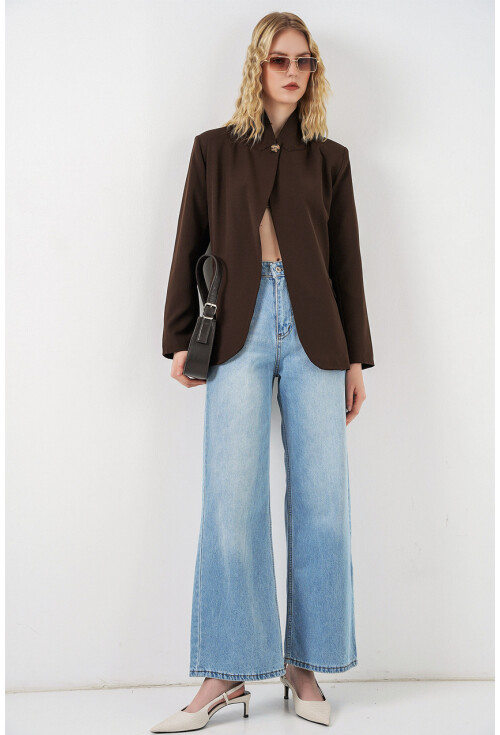 Kadın Tek Düğmeli Oversize Blazer Ceket 0749