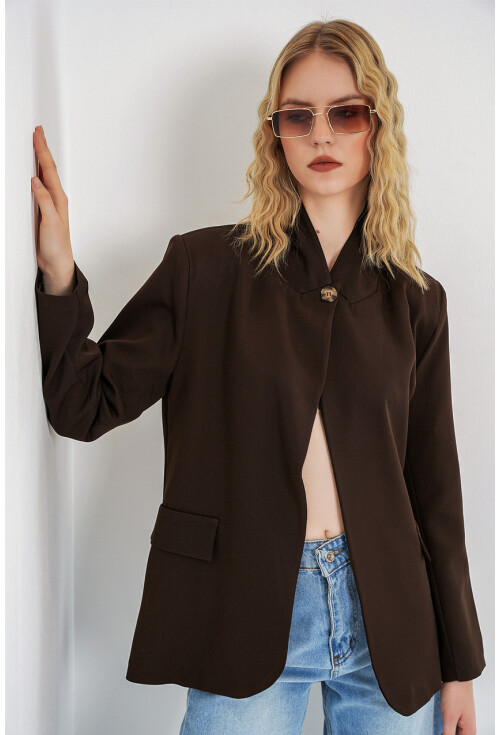 Kadın Tek Düğmeli Oversize Blazer Ceket 0749