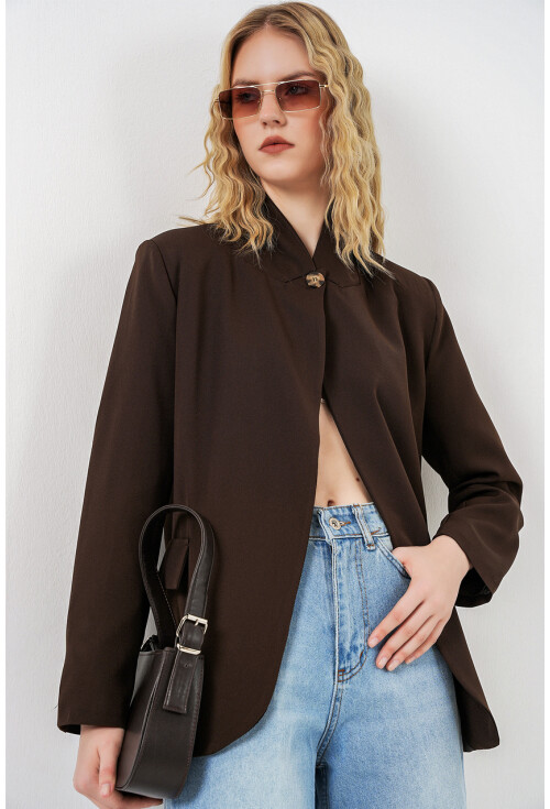 Kadın Tek Düğmeli Oversize Blazer Ceket 0749