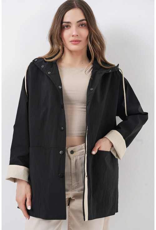 Kadın Teknik Kumaş Kapüşonlu Trençkot 5972