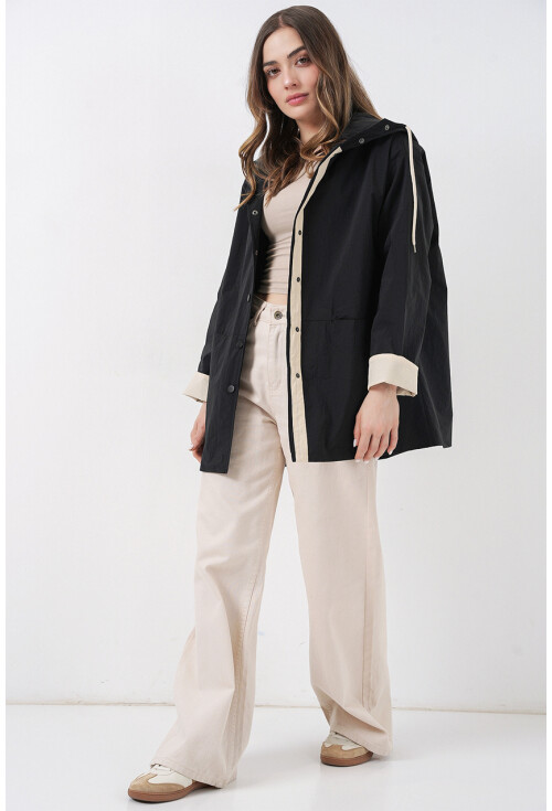 Kadın Teknik Kumaş Kapüşonlu Trençkot 5972