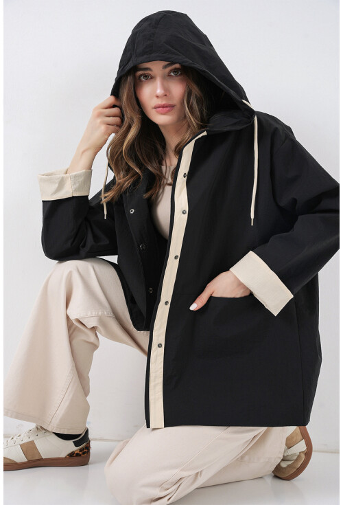 Kadın Teknik Kumaş Kapüşonlu Trençkot 5972