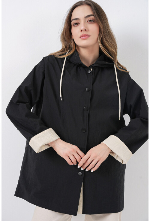 Kadın Teknik Kumaş Kapüşonlu Trençkot 5972