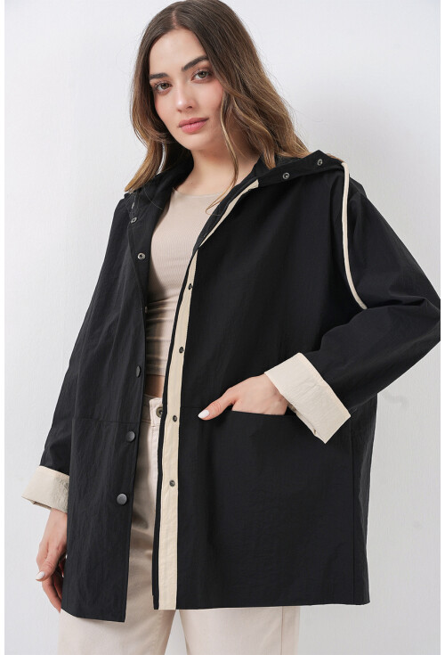 Kadın Teknik Kumaş Kapüşonlu Trençkot 5972