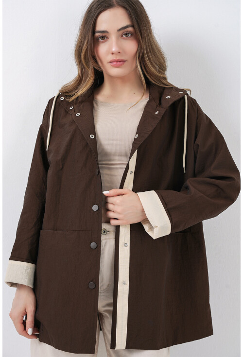 Kadın Teknik Kumaş Kapüşonlu Trençkot 5972