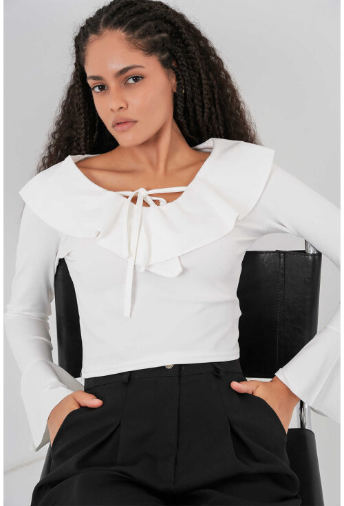 Kadın Uzun Kol Crop Bluz 979