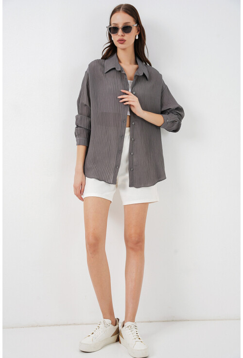 Kadın Uzun Oversize Gömlek 20320