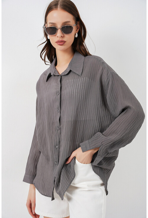 Kadın Uzun Oversize Gömlek 20320