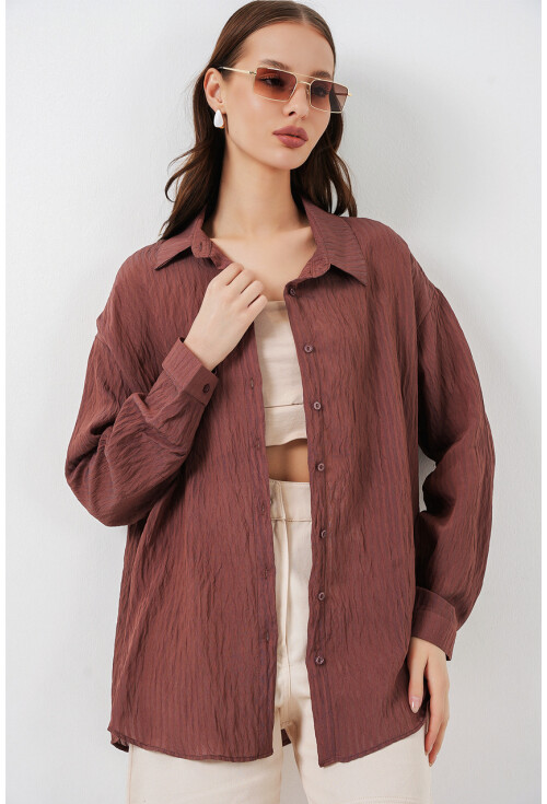 Kadın Uzun Oversize Gömlek 20320