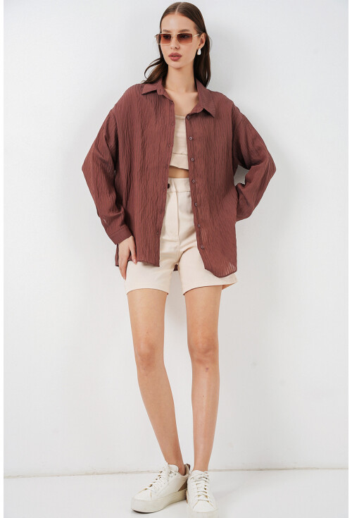 Kadın Uzun Oversize Gömlek 20320