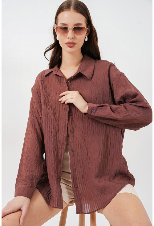 Kadın Uzun Oversize Gömlek 20320