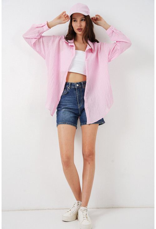 Kadın Uzun Oversize Gömlek 20320