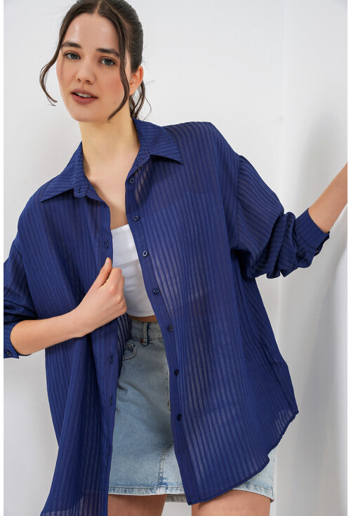 Kadın Uzun Oversize Gömlek 20320