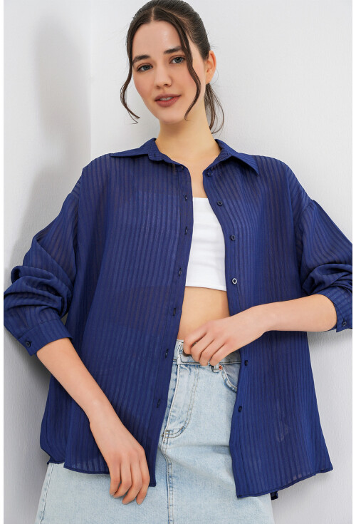 Kadın Uzun Oversize Gömlek 20320