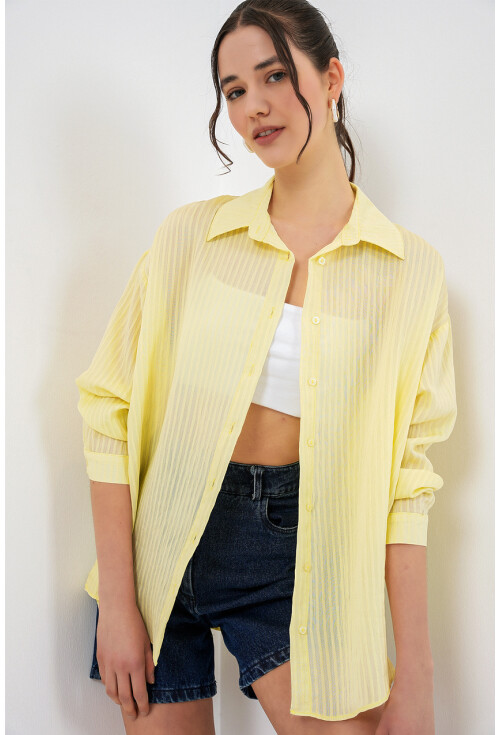 Kadın Uzun Oversize Gömlek 20320