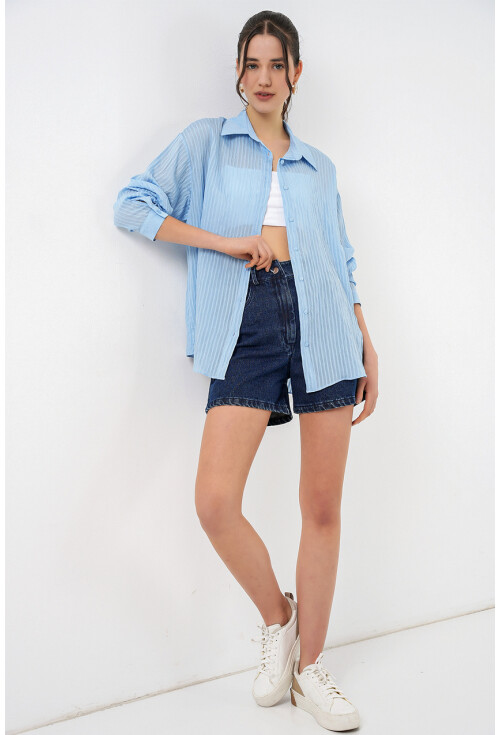 Kadın Uzun Oversize Gömlek 20320