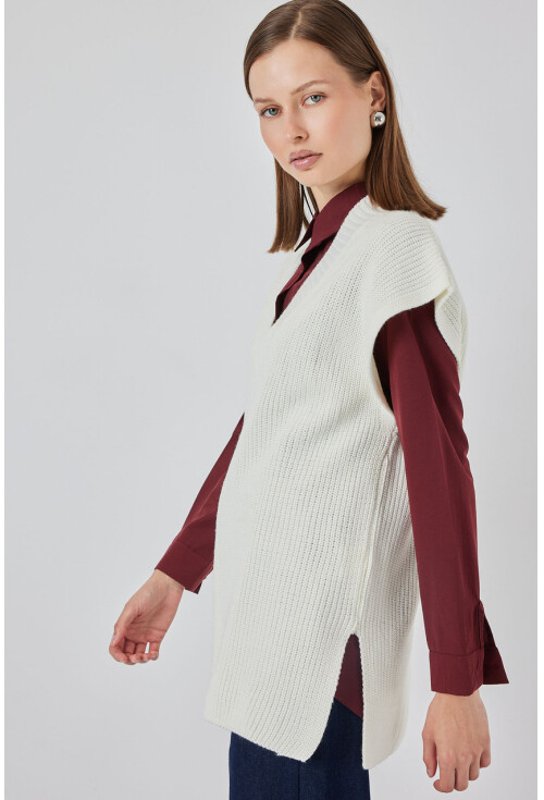 Kadın V Yaka Triko Süveter 15925