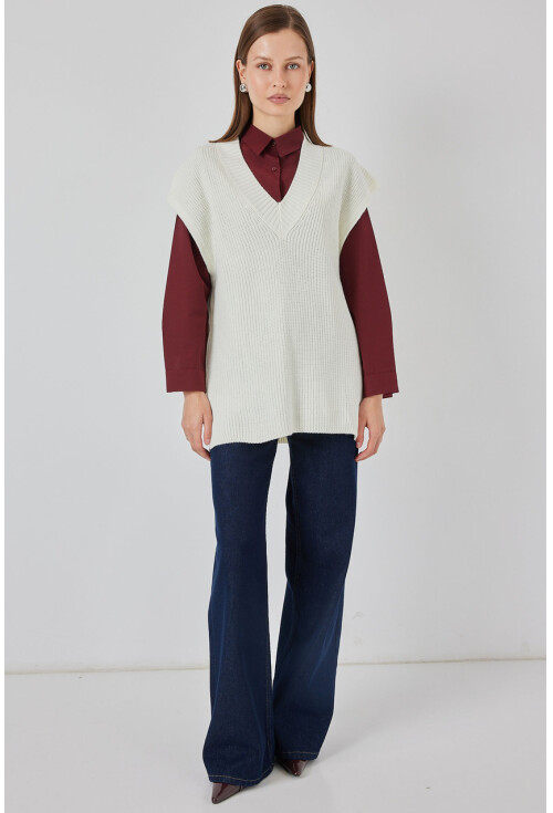 Kadın V Yaka Triko Süveter 15925
