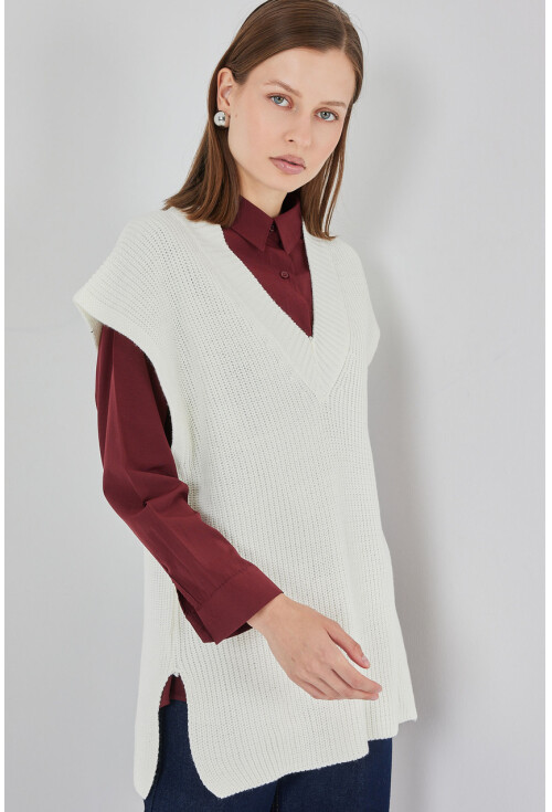 Kadın V Yaka Triko Süveter 15925