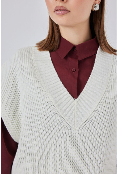 Kadın V Yaka Triko Süveter 15925