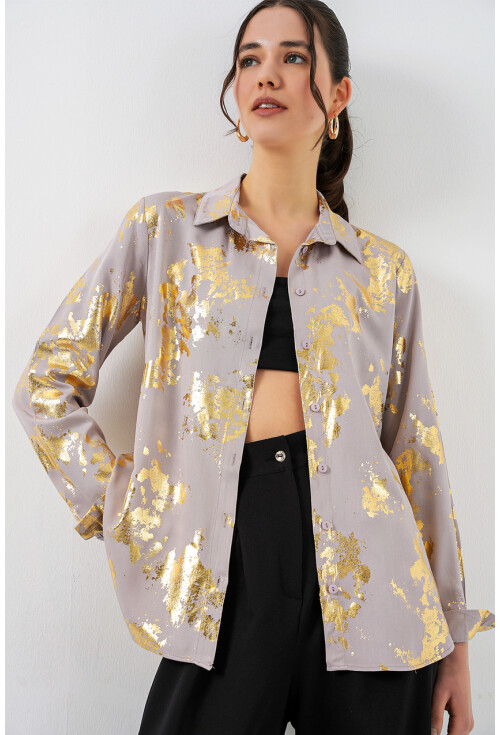 Kadın Varak Desenli Gömlek 20253