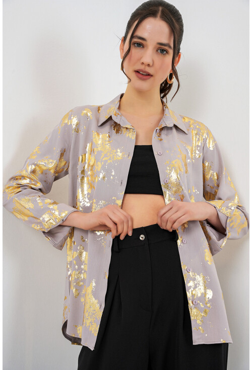 Kadın Varak Desenli Gömlek 20253