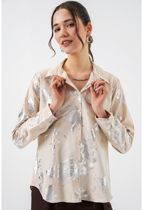 Kadın Varak Desenli Gömlek 20253