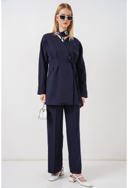 Kadın Yandan Bağlamalı Ceket Pantolon İkili Takım 30099