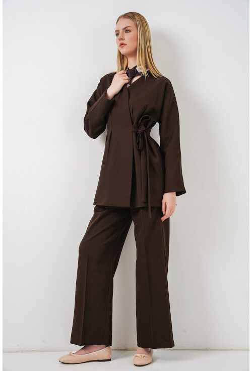 Kadın Yandan Bağlamalı Ceket Pantolon İkili Takım 30099