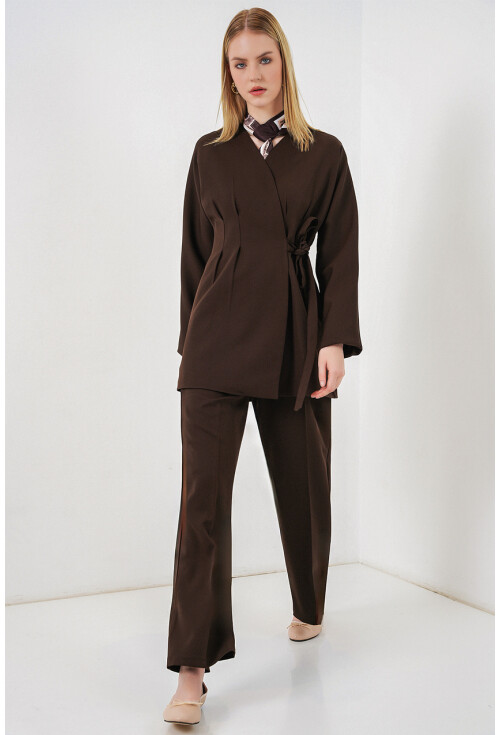 Kadın Yandan Bağlamalı Ceket Pantolon İkili Takım 30099