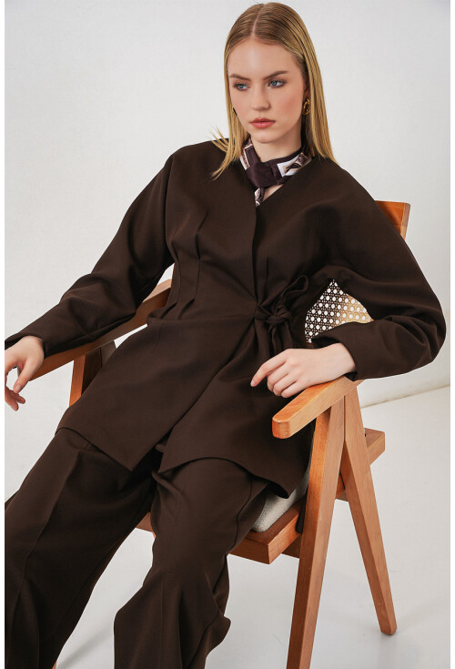 Kadın Yandan Bağlamalı Ceket Pantolon İkili Takım 30099