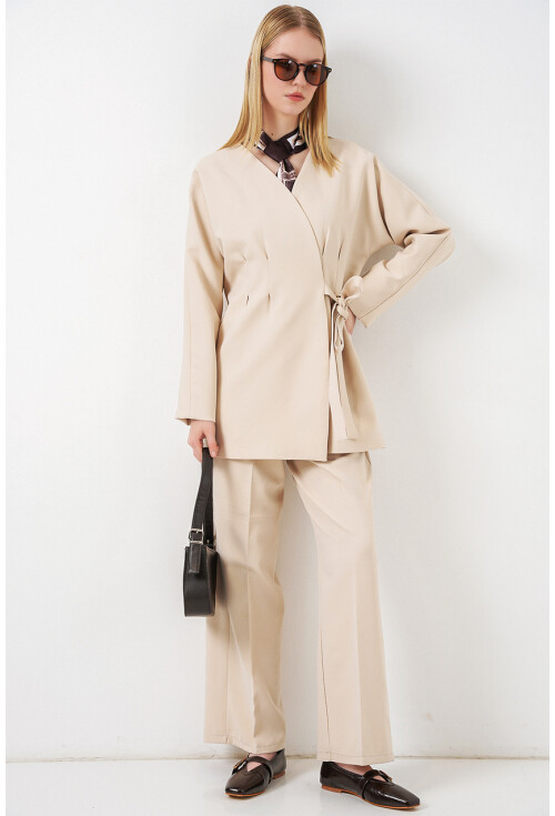 Kadın Yandan Bağlamalı Ceket Pantolon İkili Takım 30099