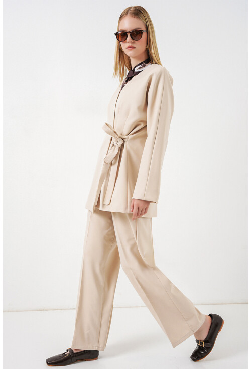 Kadın Yandan Bağlamalı Ceket Pantolon İkili Takım 30099