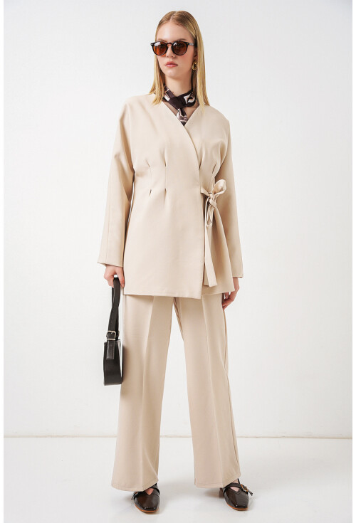 Kadın Yandan Bağlamalı Ceket Pantolon İkili Takım 30099