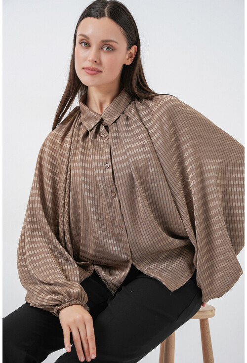 Kadın Yarasa Kol Oversize Gömlek 20368