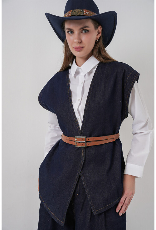 Kadın Yelek Pantolon Kot İkili Takım 30062