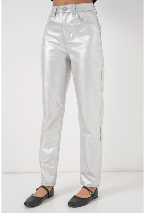 Kadın Yüksek Bel Parlak Pantolon 6738
