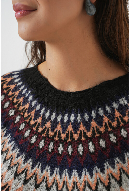 Kadın Yumuşak Dokulu Desenli Triko Kazak 15932