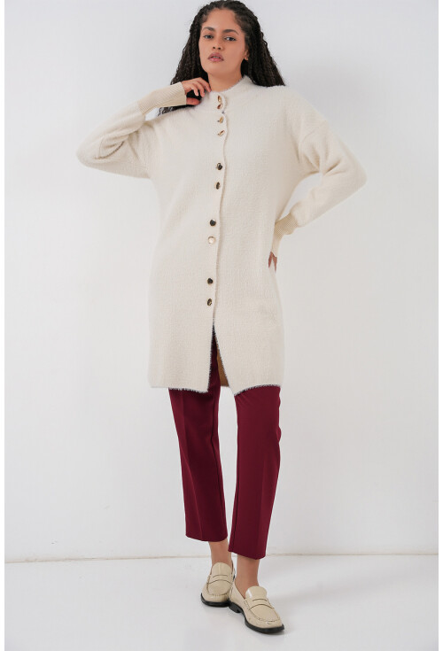 Kadın Yumuşak Dokulu Uzun Triko Hırka 15953