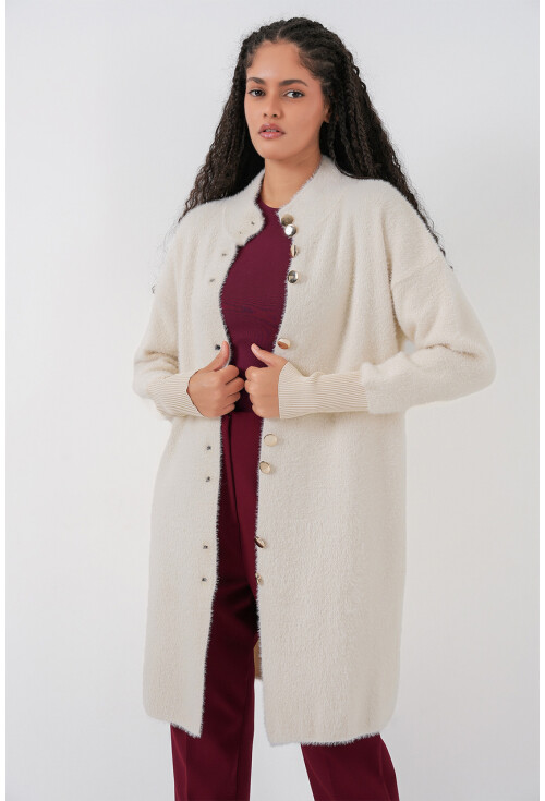 Kadın Yumuşak Dokulu Uzun Triko Hırka 15953